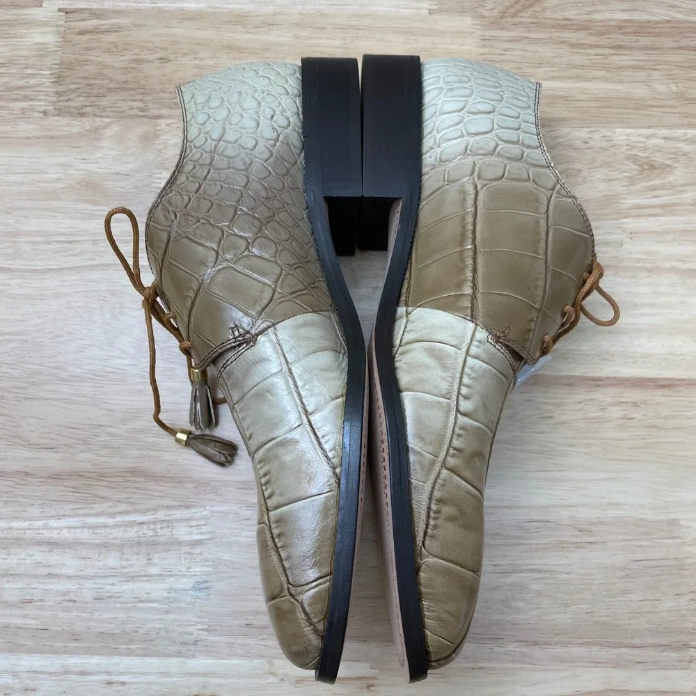 Marco Vicci Mens Tan Cream Croc‎ Embossed Leather Ombre Square Toe Shoes 10.5